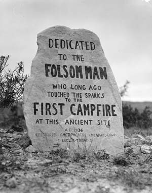 Marker at Lindenmeier Folsom Man Site which was partially excavated 1934-36 by the Smithsonian Institute. The site was discovered by the Claude C. Coffin, son Lynn, and C.K. Collins in 1924.