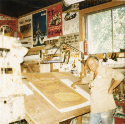 Don in his sign shop, c. 1985
