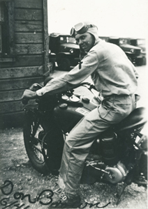 Don Brown on his Army Indian motorcycle