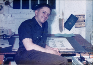 Don Brown at his desk at Colorado A & M, 1953