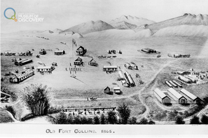 Sketch of Fort Collins in 1865, drawn by M.D. Houghton in 1899