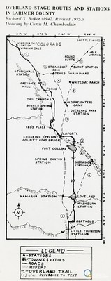 Map of Overland Stage Routes, drawn in 1942