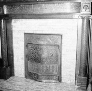 Detail of fireplace on south wall