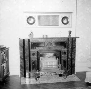 Fireplace on north wall