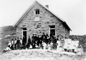 View of Highland School in Spring Canyon of Stout, Colorado, c. 1889